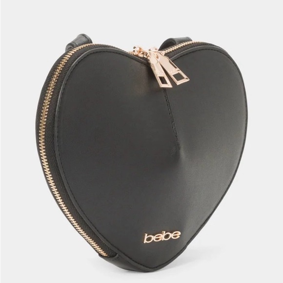 NWT Bebe Milan Heart Crossbody Bag Black Faux Leather Gold Hardware Mini Purse - Picture 3 of 5